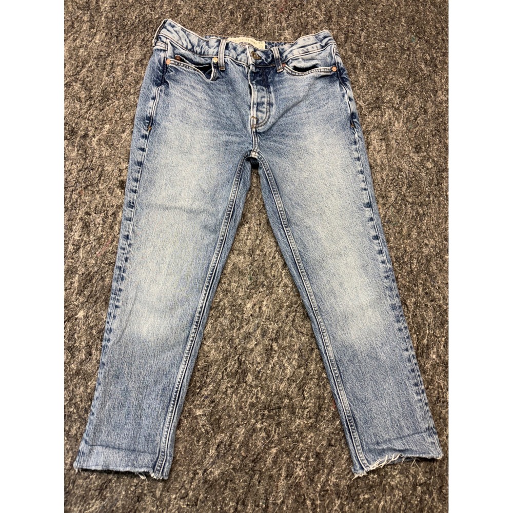 Topman Mens Stretch Skinny Jeans Light Wash Blue Button Fly Raw Hem W32 L32